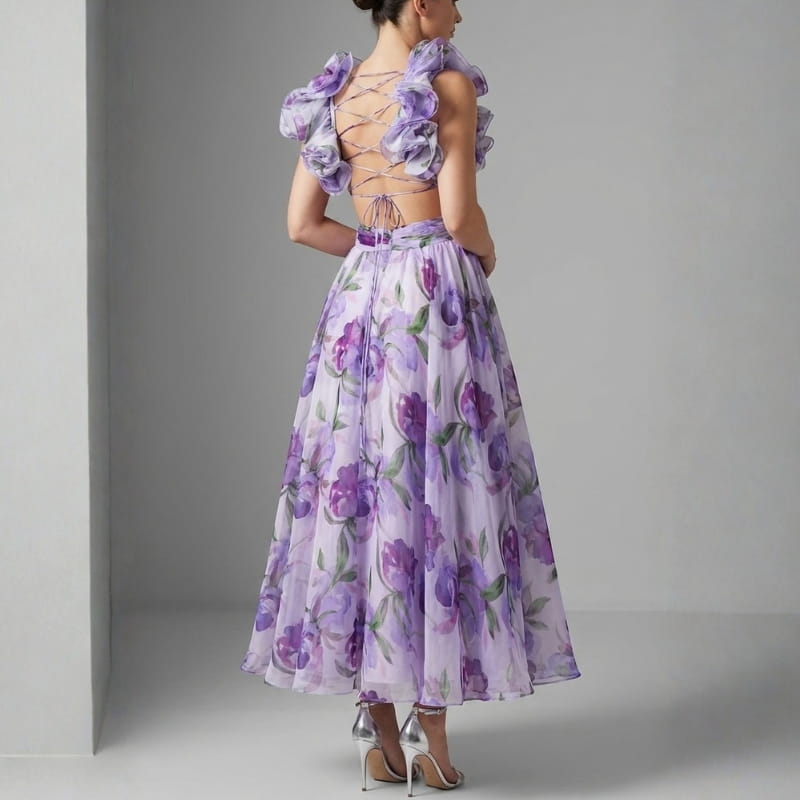 Aleson Women's Backless Floral Maxi Dress – Lightweight Open Back Summer Dress