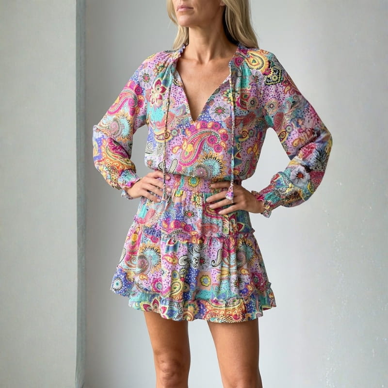 Paloma V Neck Ruffle Mini Dress – Flowy Summer Dress