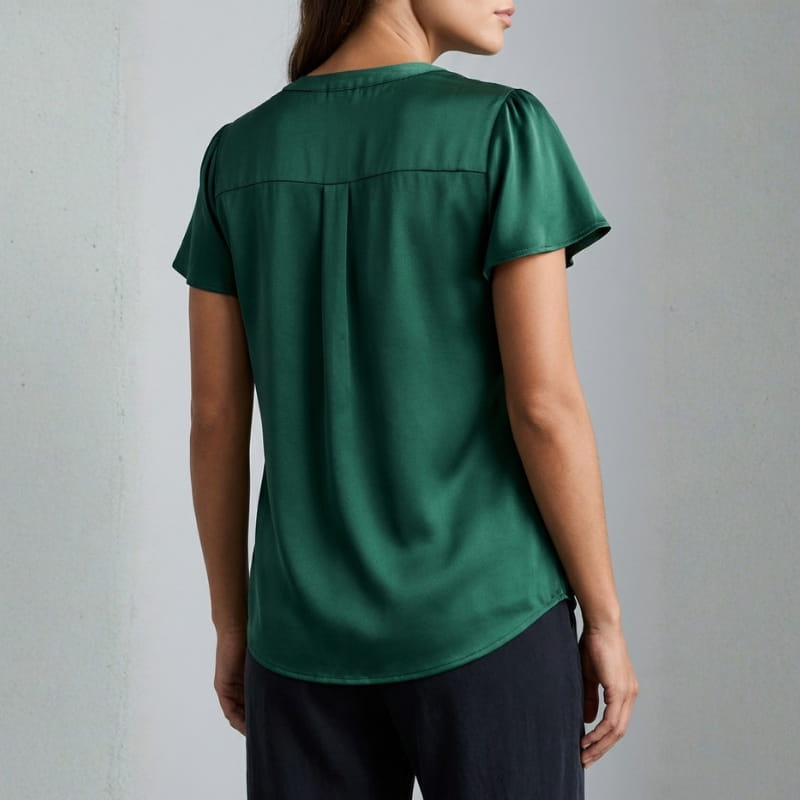 Leora Silk Satin V-Neck Blouse – Luxe Draped Office Top