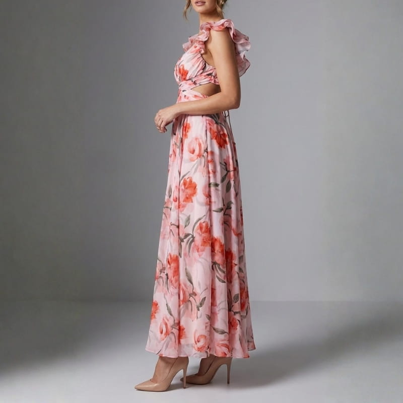 Aleson Women's Backless Floral Maxi Dress – Lightweight Open Back Summer Dress