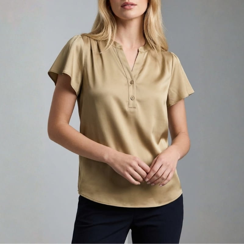 Leora Silk Satin V-Neck Blouse – Luxe Draped Office Top