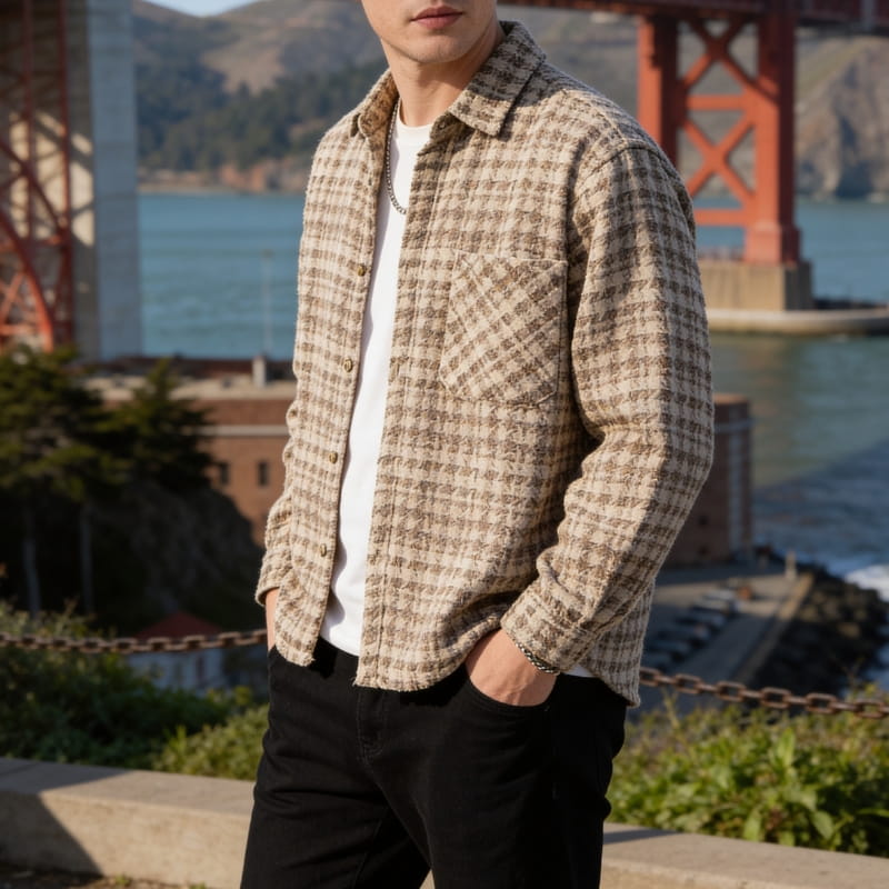 Kendrick Plaid Shirt Jacket – Textured Cotton Lightweight Layer