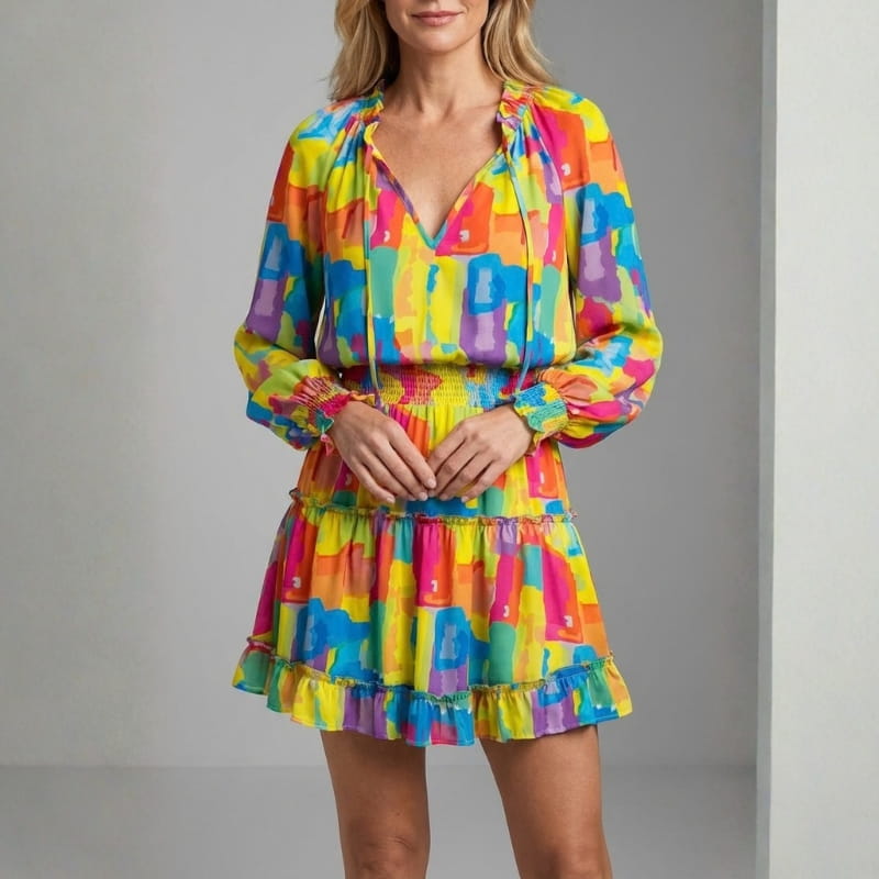 Paloma V Neck Ruffle Mini Dress – Flowy Summer Dress