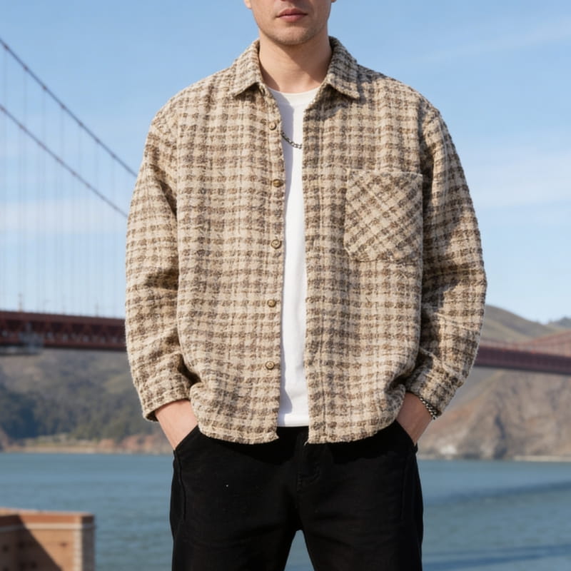 Kendrick Plaid Shirt Jacket – Textured Cotton Lightweight Layer