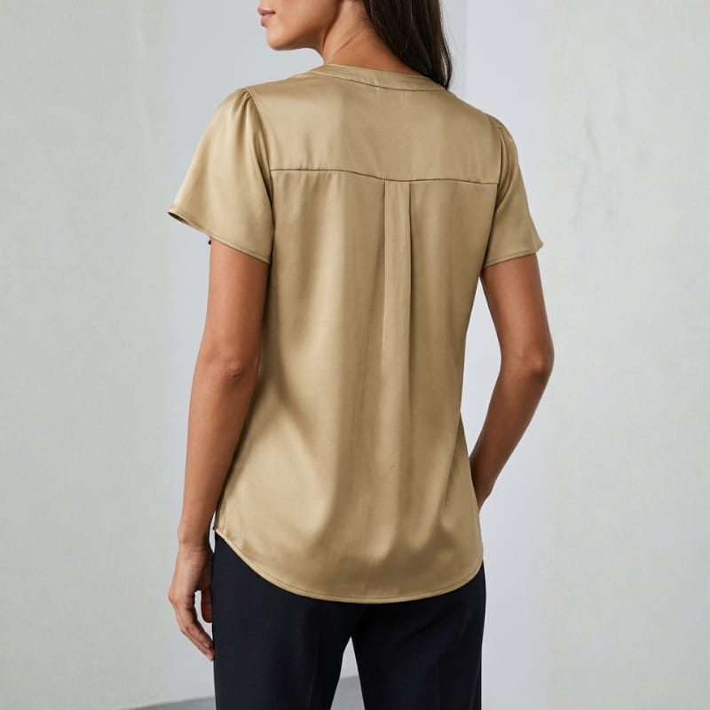 Leora Silk Satin V-Neck Blouse – Luxe Draped Office Top