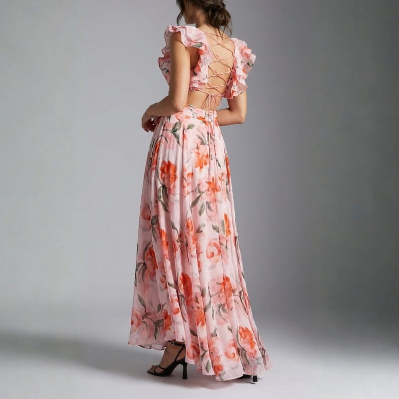 Aleson Women's Backless Floral Maxi Dress – Lightweight Open Back Summer Dress