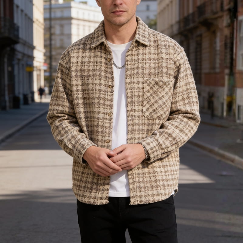 Kendrick Plaid Shirt Jacket – Textured Cotton Lightweight Layer