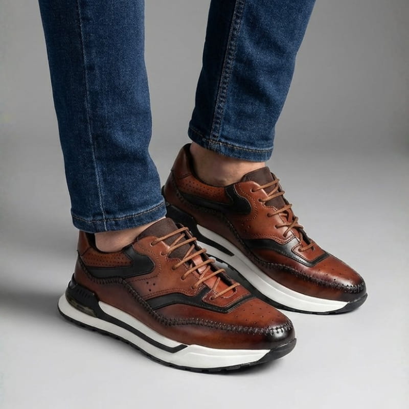 Luciano Men's Leather Oxford Sneakers – Casual Lace Up Dress Sneakers