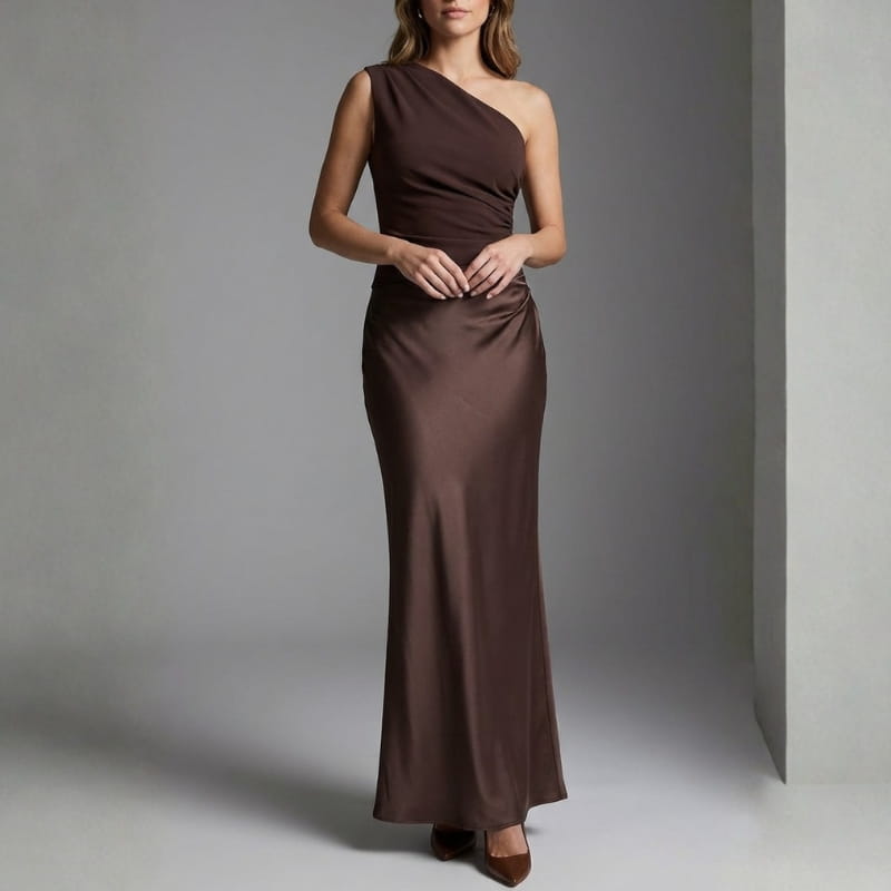 Danica One-Shoulder Satin Maxi Dress – Elegant Evening Dress