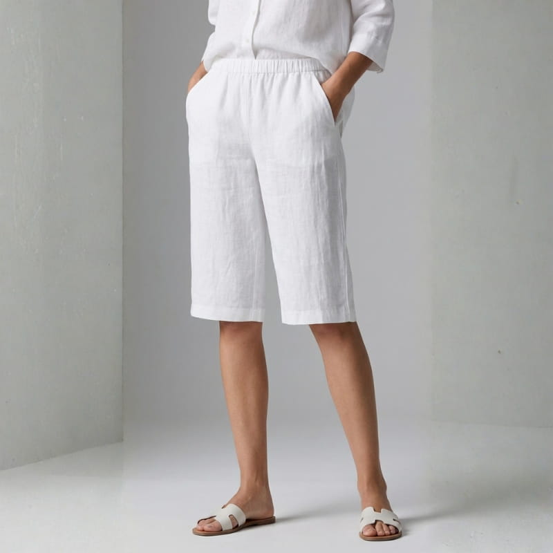 Emerald Linen Knee Shorts – Breathable High Waisted Summer Shorts