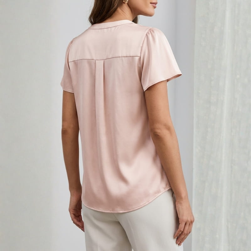 Leora Silk Satin V-Neck Blouse – Luxe Draped Office Top