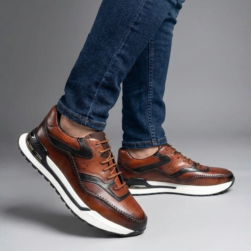 Luciano Men's Leather Oxford Sneakers – Casual Lace Up Dress Sneakers