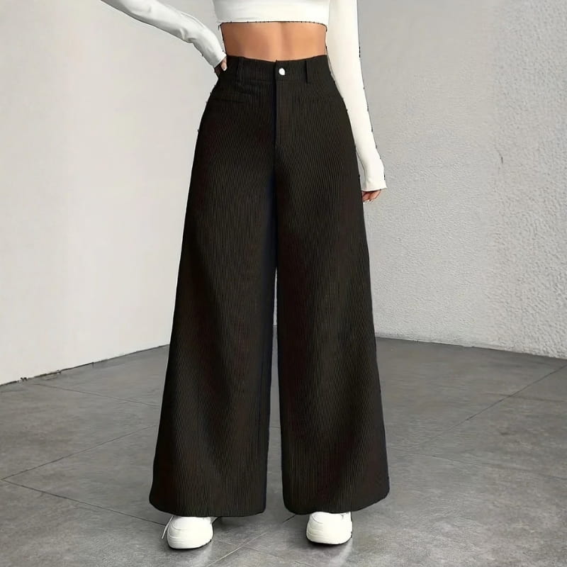 Althea High-Waisted Corduroy Wide-Leg Pants – Comfortable Versatile Trousers