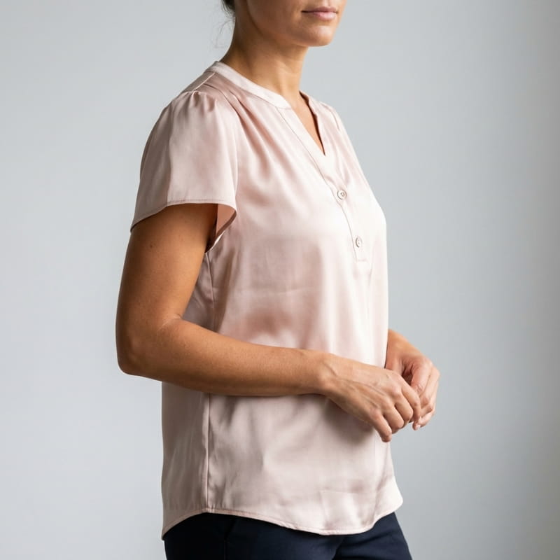 Leora Silk Satin V-Neck Blouse – Luxe Draped Office Top