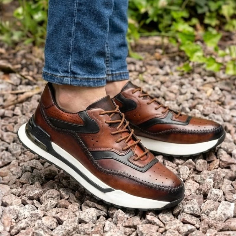 Luciano Men's Leather Oxford Sneakers – Casual Lace Up Dress Sneakers