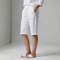 Emerald Linen Knee Shorts – Breathable High Waisted Summer Shorts