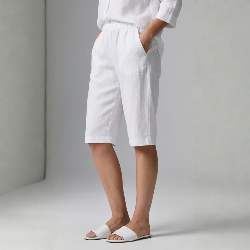 Emerald Linen Knee Shorts – Breathable High Waisted Summer Shorts