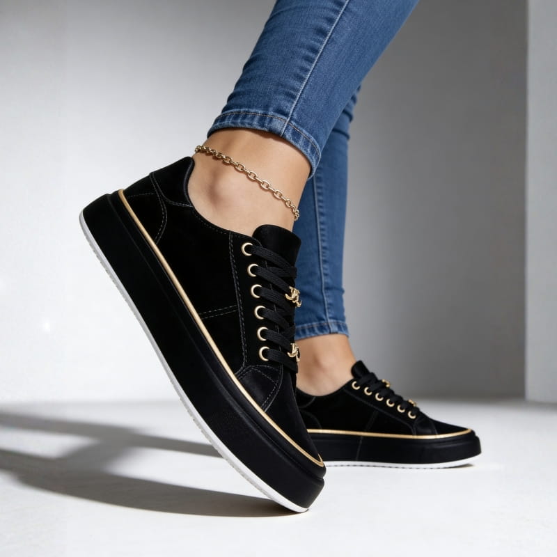 Aria Belmont Chain Platform Sneakers - Leather Statement Casual Shoes