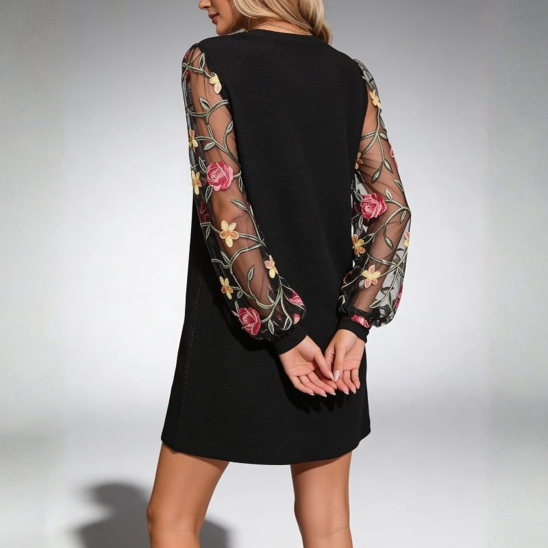 Melissa Floral Embroidered Mini Dress – Soft Touch Bishop Sleeve Design