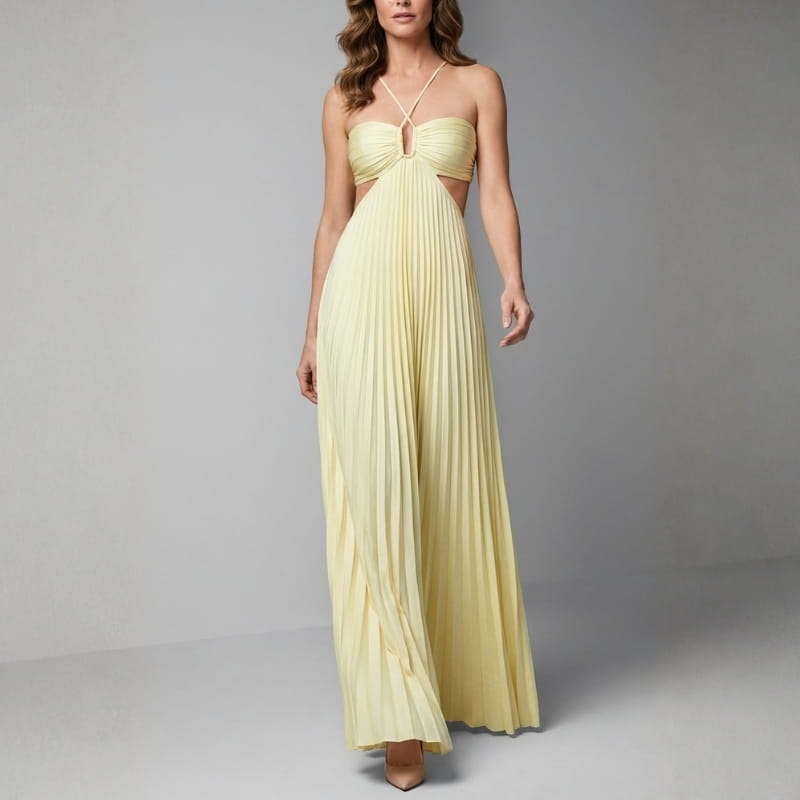 Mariah Pleated Sunrise Maxi Dress – Lightweight Chiffon Evening Wear