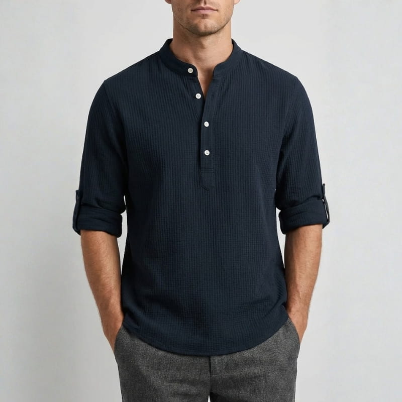 Callen Textured Cotton Henley Shirt – Relaxed Fit Casual Shirt