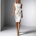 Anna Soft-Touch Sheath Midi Dress – Sculpted Bow Detail Silhouette