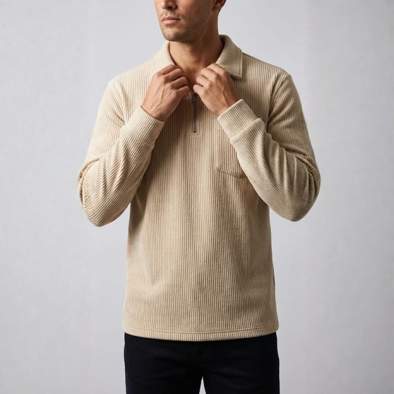 Lucien Corduroy Quarter Zip Polo Shirt – Soft Premium Layering Top