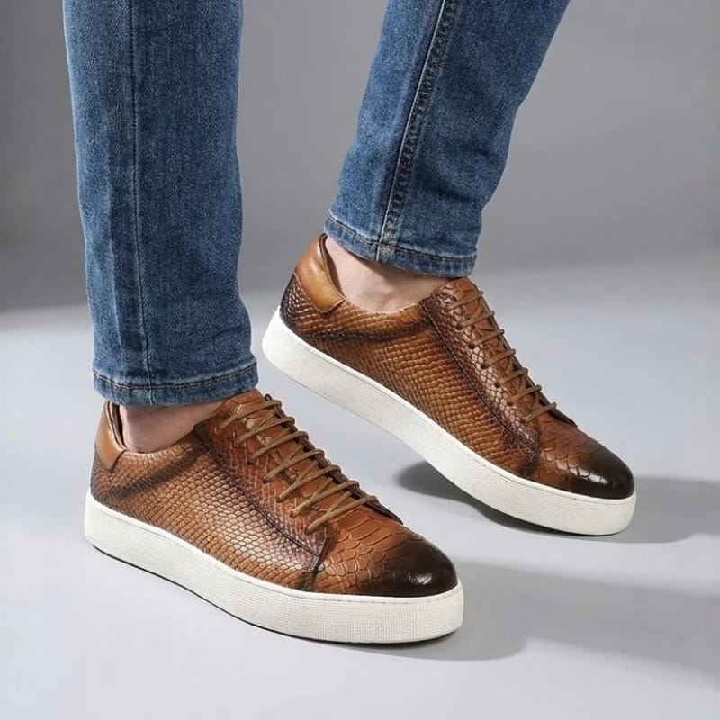 Vincenzo Croc-Embossed Leather Sneakers – Premium Casual Sneakers
