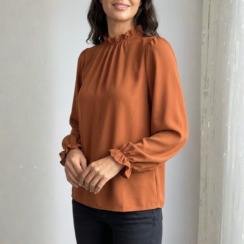 Katarina Ruffle Collar Blouse – Puff Sleeve Top
