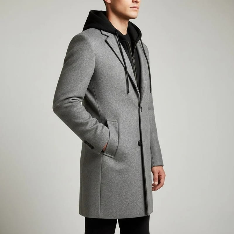 Loreno Men’s Hooded Wool Coat – Premium Textured Winter Outerwear