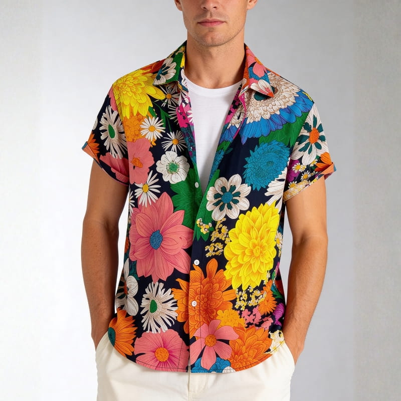 Randy Tropical Floral Button-Up Shirt – Lightweight Summer Shirt