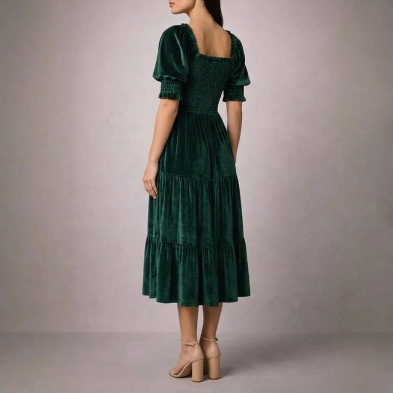 Zanele Velvety Ruffle Midi Dress – Sophisticated Day-to-Night Dress