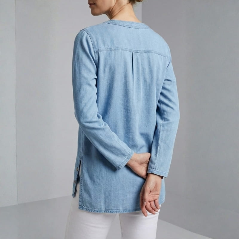 Shila Women's Floral Denim Shirt – Soft Breathable Button Down Blouse