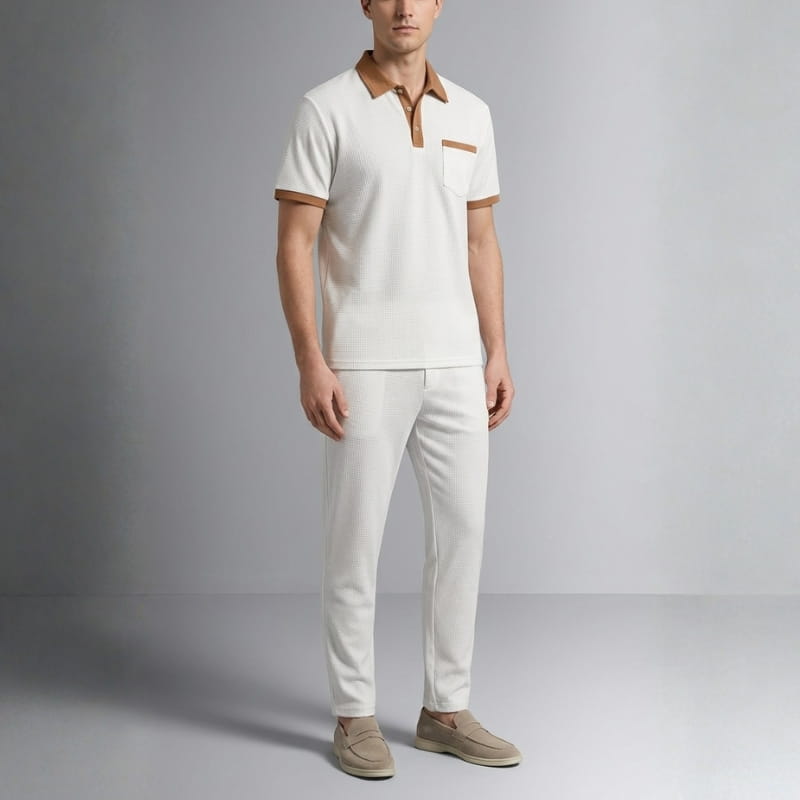 Matteo Men's Cotton Lounge Set – Polo Shirt and Trousers Two Piece Set