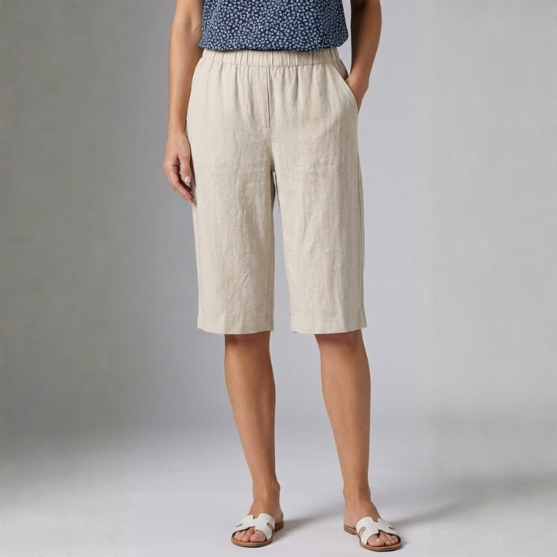 Emerald Linen Knee Shorts – Breathable High Waisted Summer Shorts