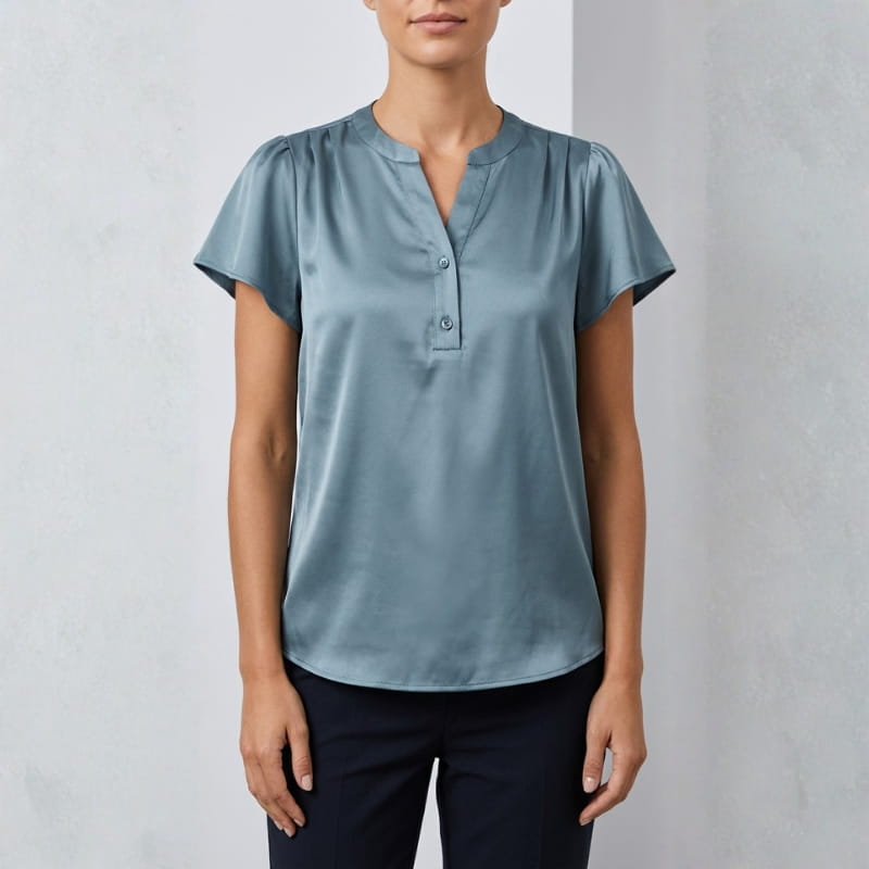 Leora Silk Satin V-Neck Blouse – Luxe Draped Office Top