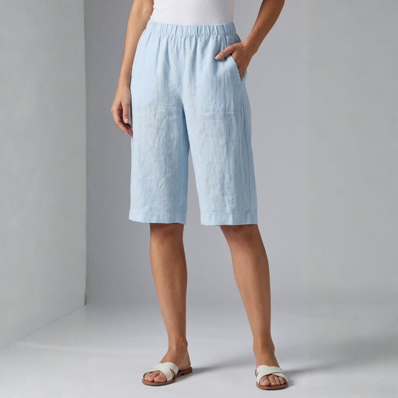 Emerald Linen Knee Shorts – Breathable High Waisted Summer Shorts