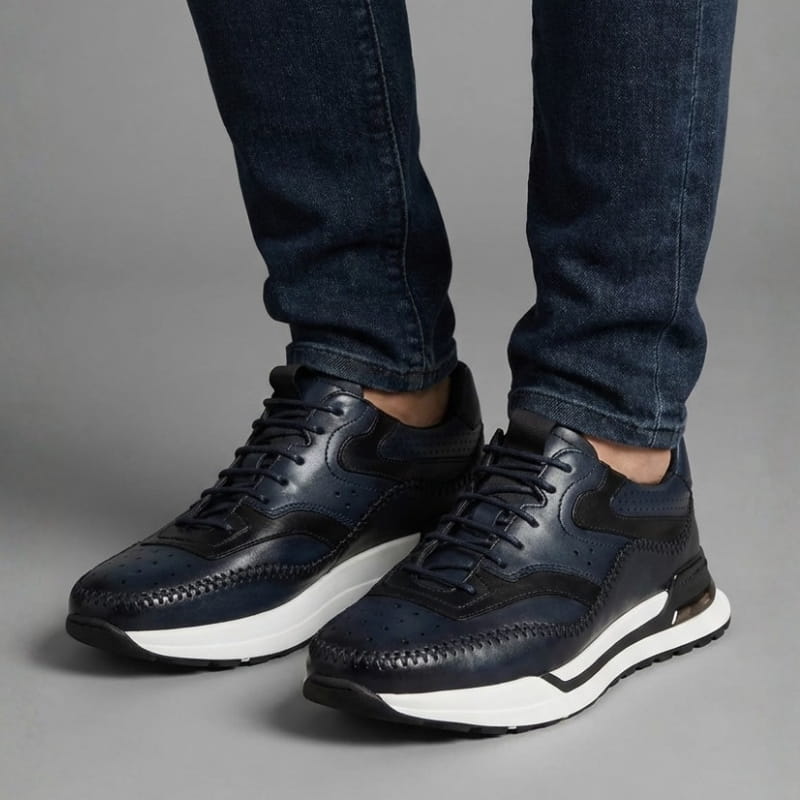 Luciano Men's Leather Oxford Sneakers – Casual Lace Up Dress Sneakers