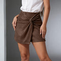 Stella Knot-Front Suede Sculpted Skort with Built-In Shorts