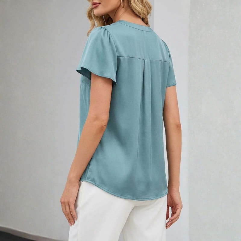 Leora Silk Satin V-Neck Blouse – Luxe Draped Office Top