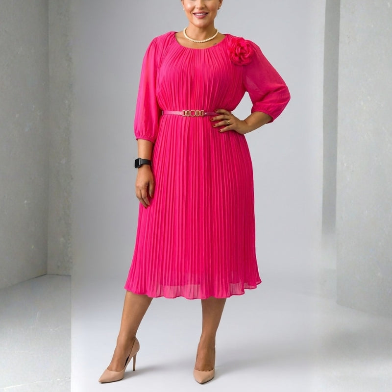 Asha Belted Pleated Midi Dress – Elegant Versatile Day-to-Night Dress