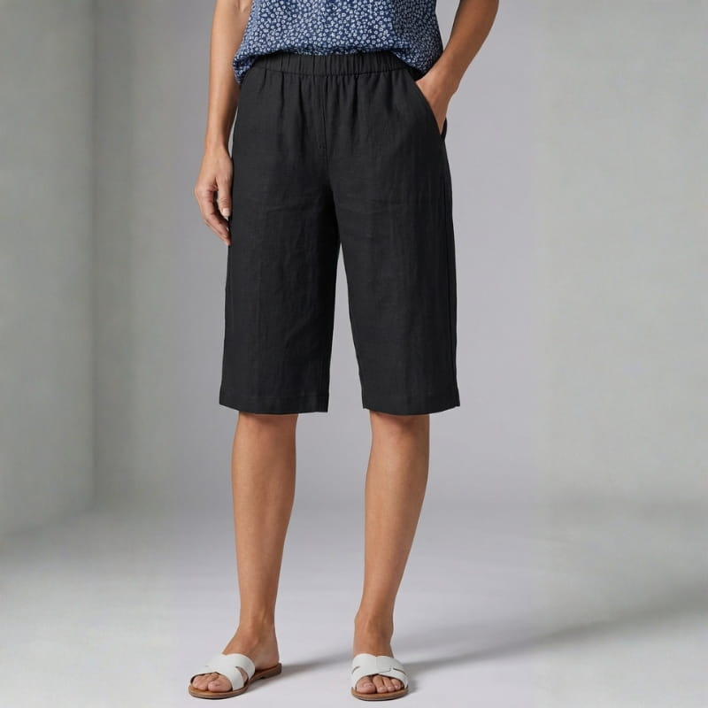Emerald Linen Knee Shorts – Breathable High Waisted Summer Shorts