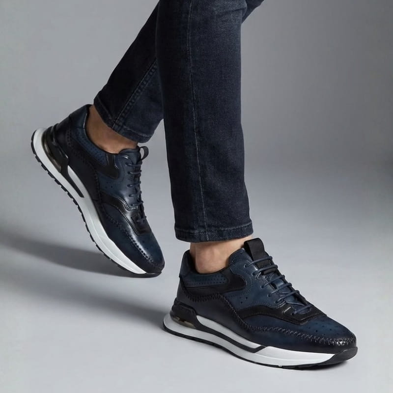 Luciano Men's Leather Oxford Sneakers – Casual Lace Up Dress Sneakers