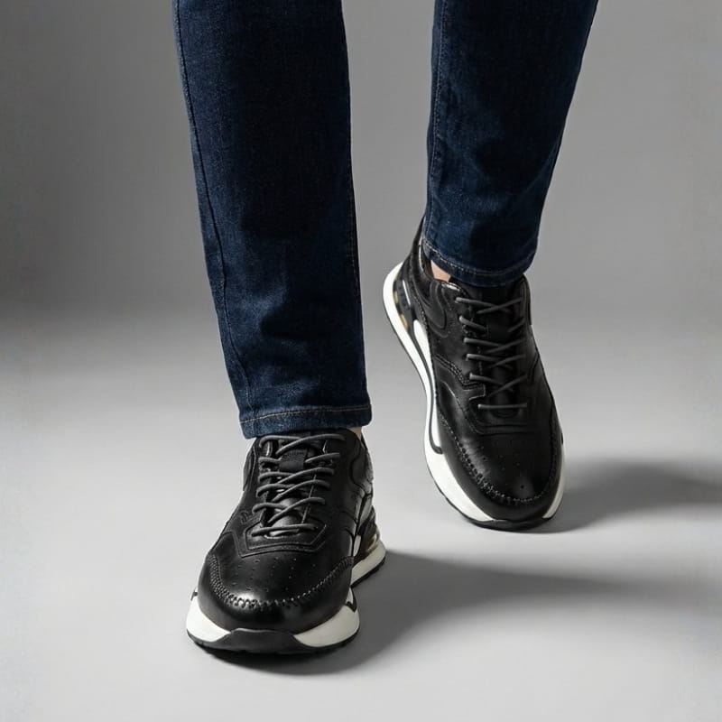 Luciano Men's Leather Oxford Sneakers – Casual Lace Up Dress Sneakers