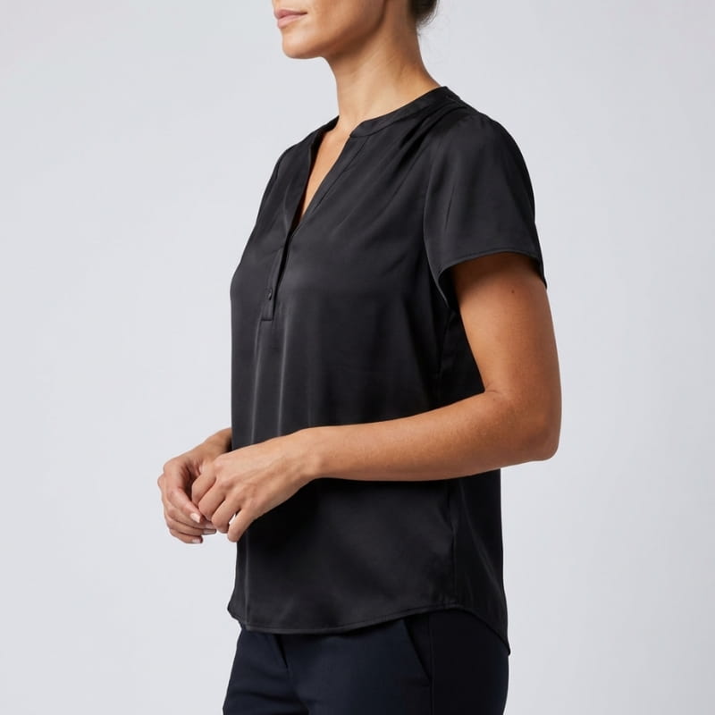 Leora Silk Satin V-Neck Blouse – Luxe Draped Office Top