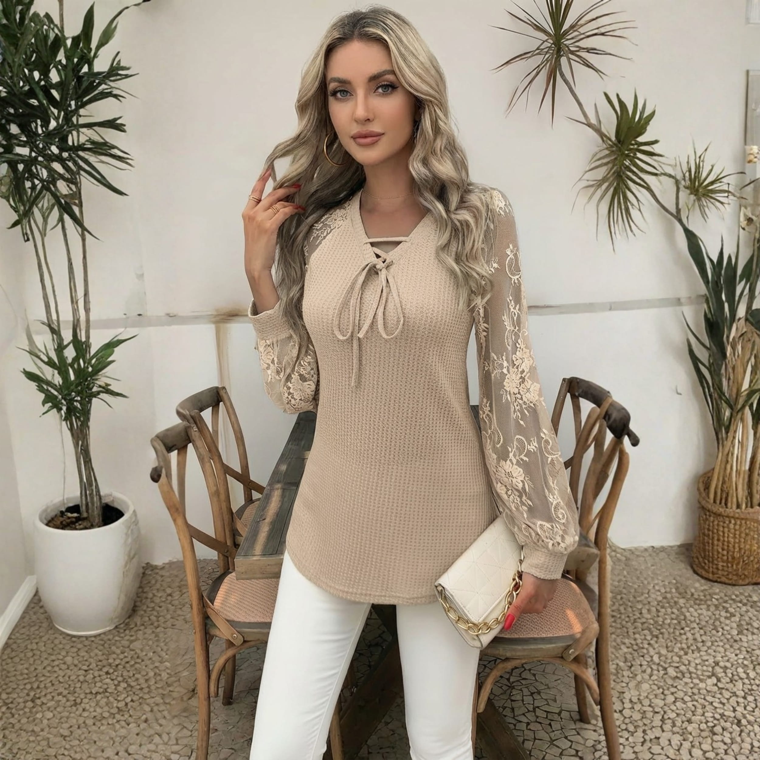 Lysandra Intricate Floral Lace Knit Blouse – Premium Knit Blouse for Seasonal Wear