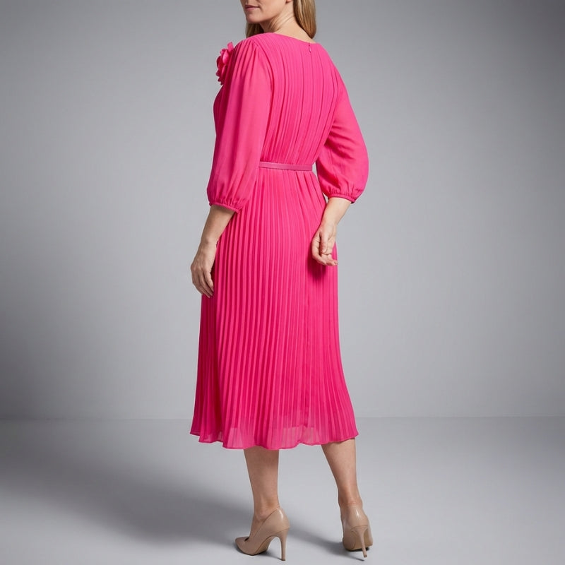 Asha Belted Pleated Midi Dress – Elegant Versatile Day-to-Night Dress