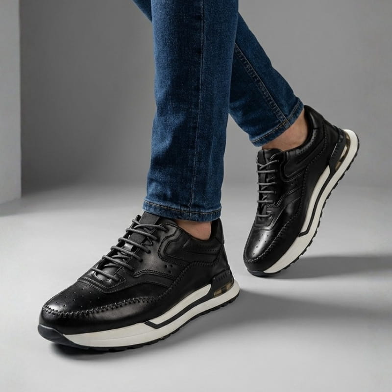 Luciano Men's Leather Oxford Sneakers – Casual Lace Up Dress Sneakers