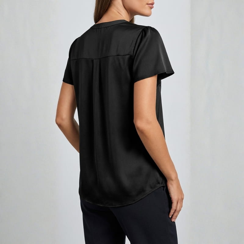 Leora Silk Satin V-Neck Blouse – Luxe Draped Office Top