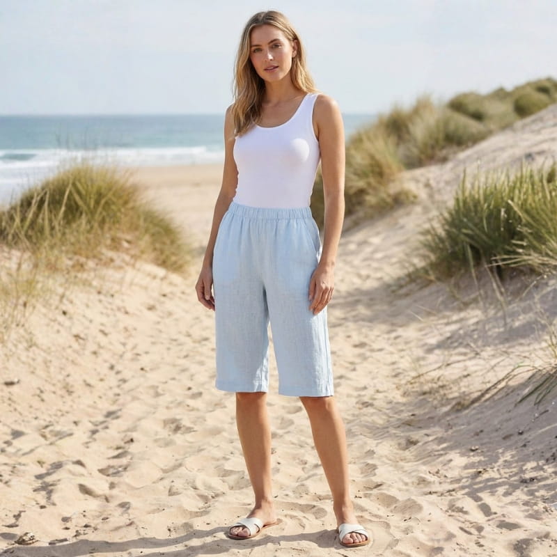 Emerald Linen Knee Shorts – Breathable High Waisted Summer Shorts